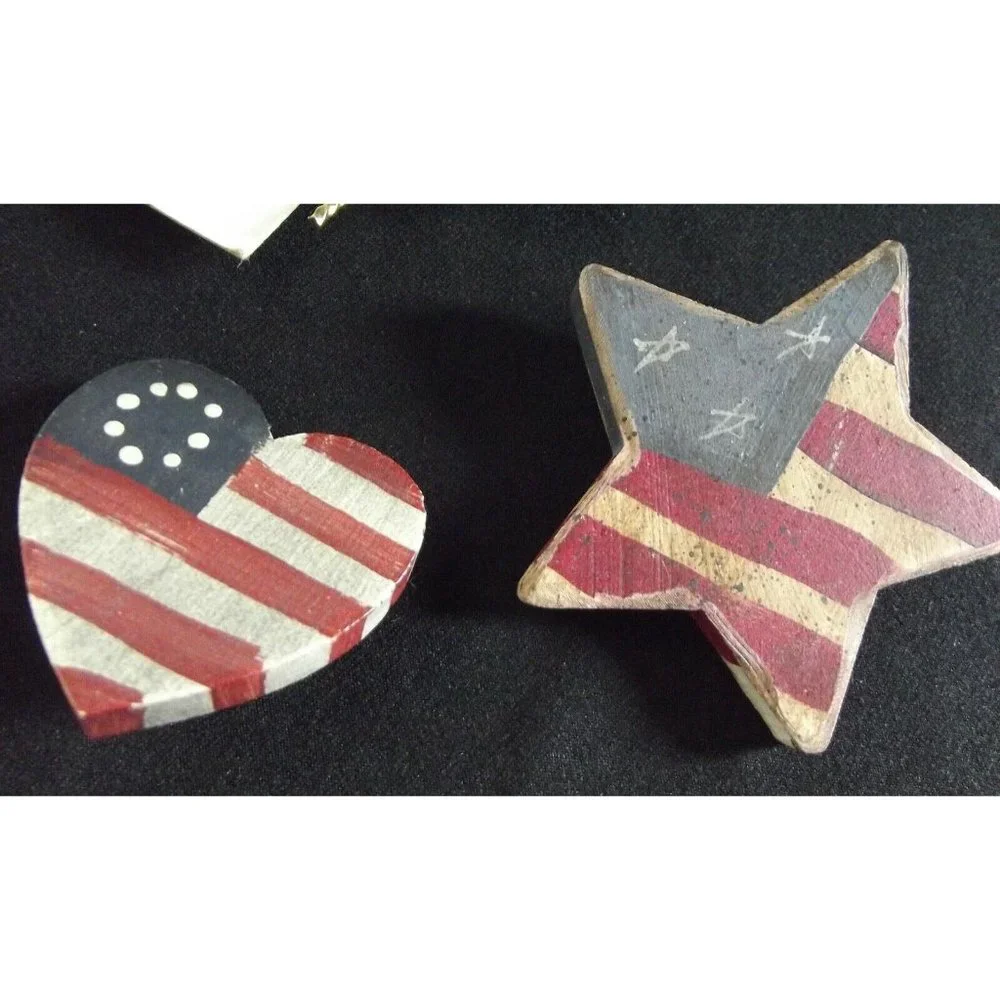 Pins Lot of Five(5)Patriotic American Flag rhinestone painted heart wood courage - Picture 5 of 6